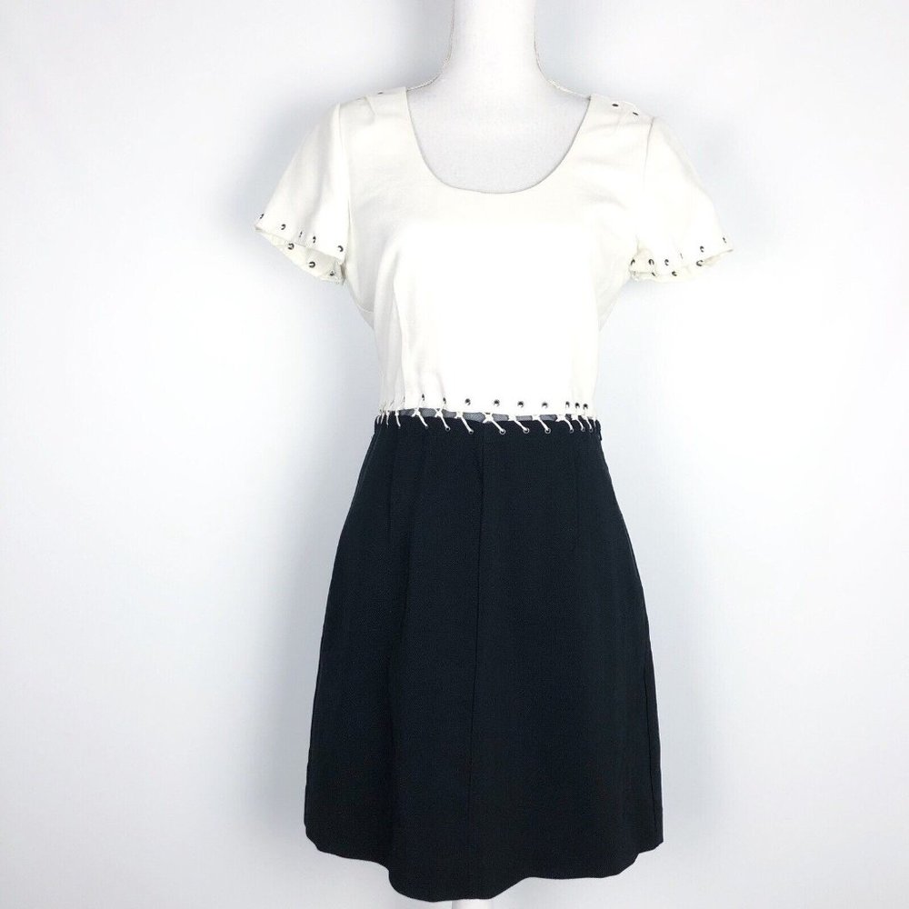 Rag & Bone Color Block Short Sleeve Mini Dress Cutout Mesh Lace Up Stretch 6